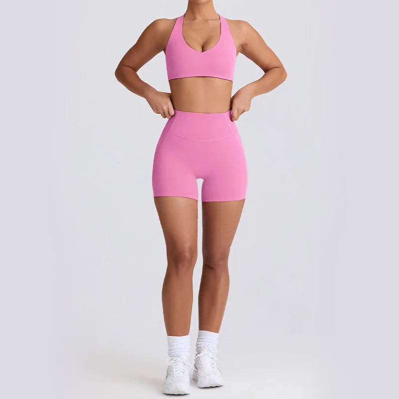 Naked Feel Quick-Dry Yoga Set - Strappy Sports Bra & Seamless Leggings