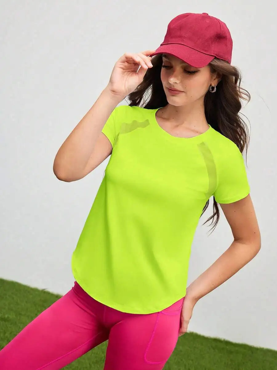 Solid Color Round Neck Short Sleeve Raglan T-Shirt Breathable Gym Top