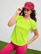 Solid Color Round Neck Short Sleeve Raglan T-Shirt Breathable Gym Top