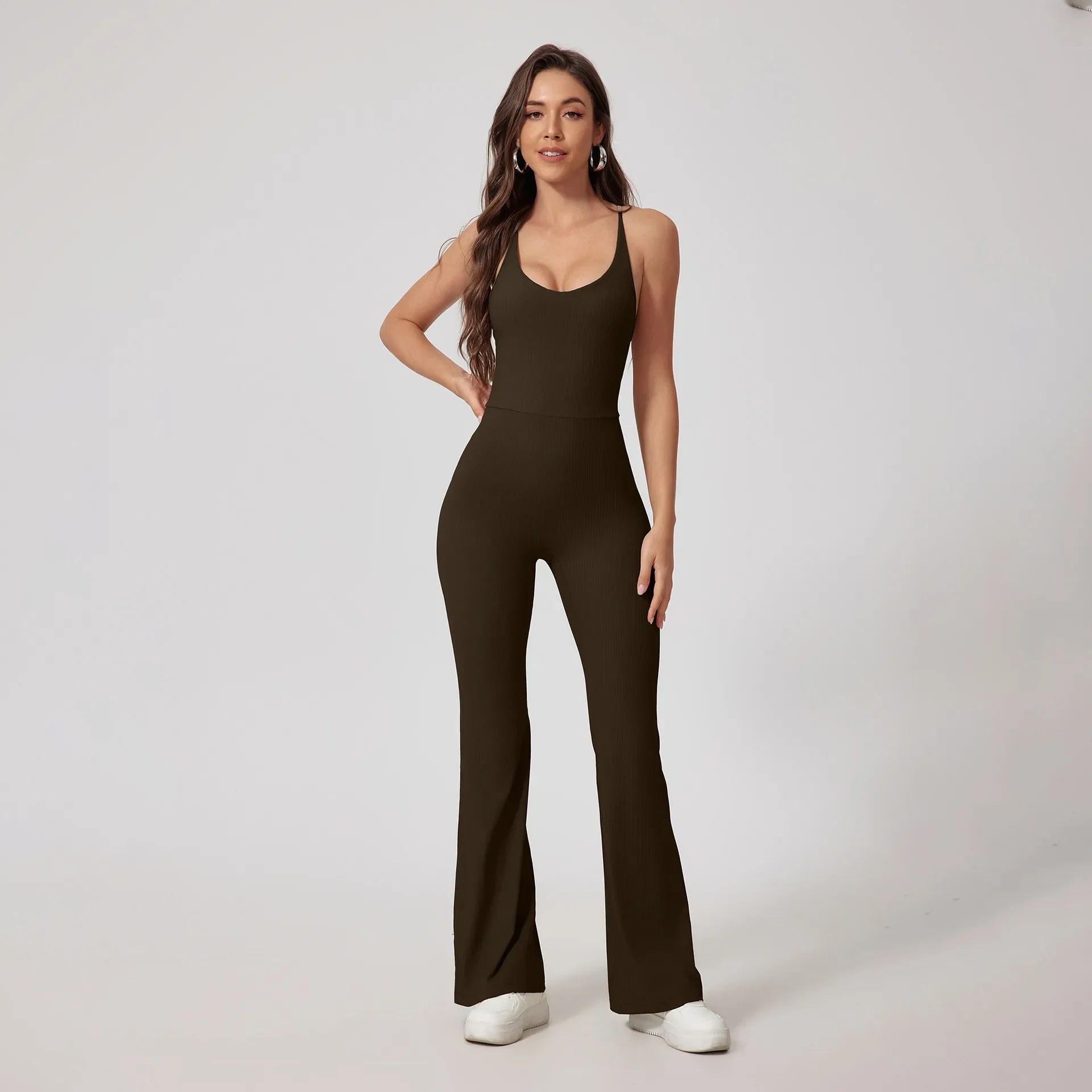 Seamless Yoga Jumpsuit Set - Beautiful Back Tight Hip Lift Trousers Micro Flared