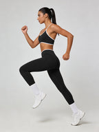 2Pcs Contrast Trim Yoga Outfit - Spaghetti Strap Sports Bra High Waist Leggings