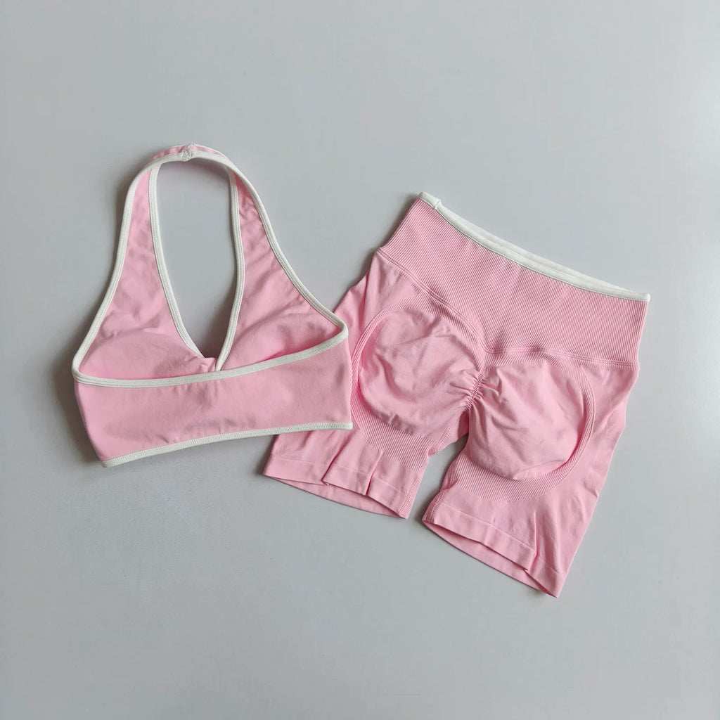 Sexy Splicing Gathering Sports Vest - High Elasticity & Hip Lifting Fitness Set