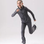 Kids' UV Protection Yoga Set European & American Style Long Sleeve Workout Outfit - Breathable Solid Color Sportswear for Girls