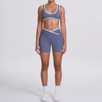 New Yoga Bra Fitness Shorts Set - High Waist Crossover Design