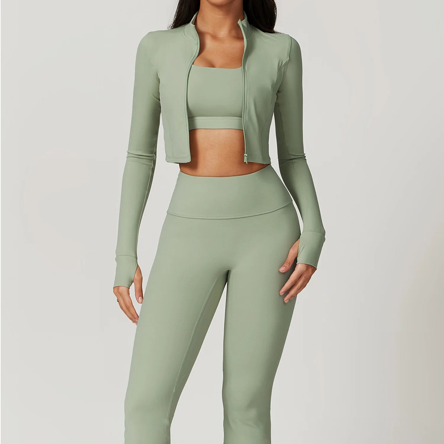 3PCS Yoga Set - Fitness zipper Long Sleeve