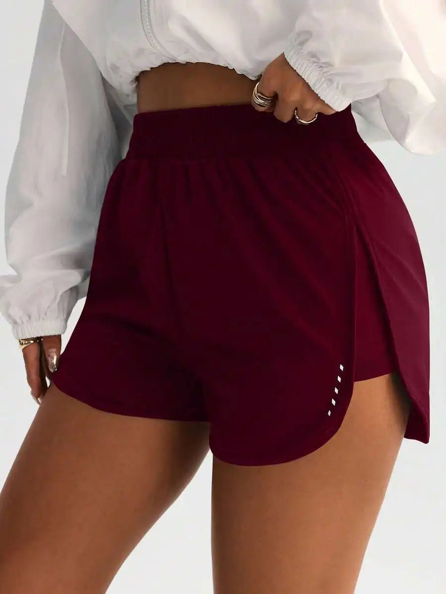 High-Waisted Slimming Workout Shorts With Side Slit 4-Way Stretch