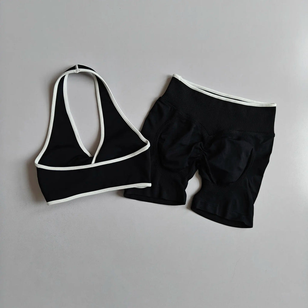 Sexy Splicing Gathering Sports Vest - High Elasticity & Hip Lifting Fitness Set