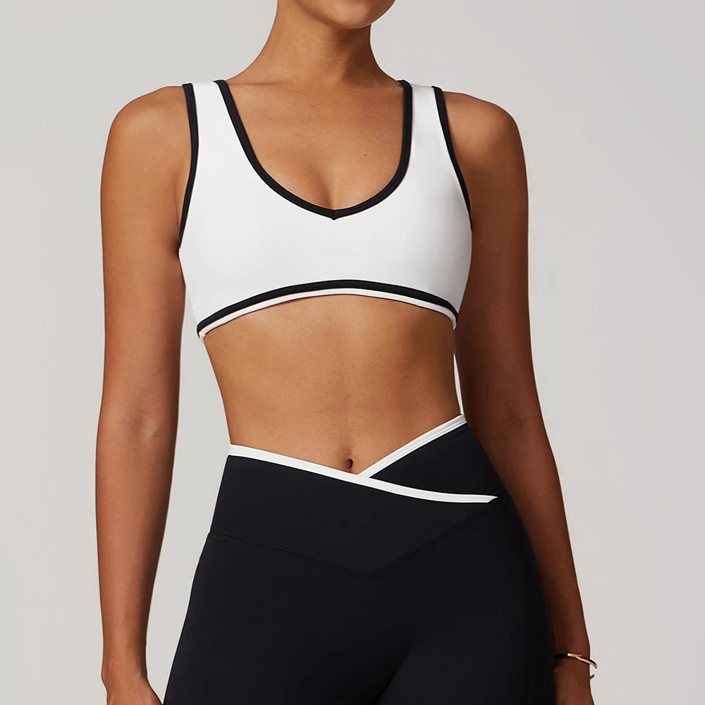 V-Neck Sports Bra Top - Push Up Gym Top
