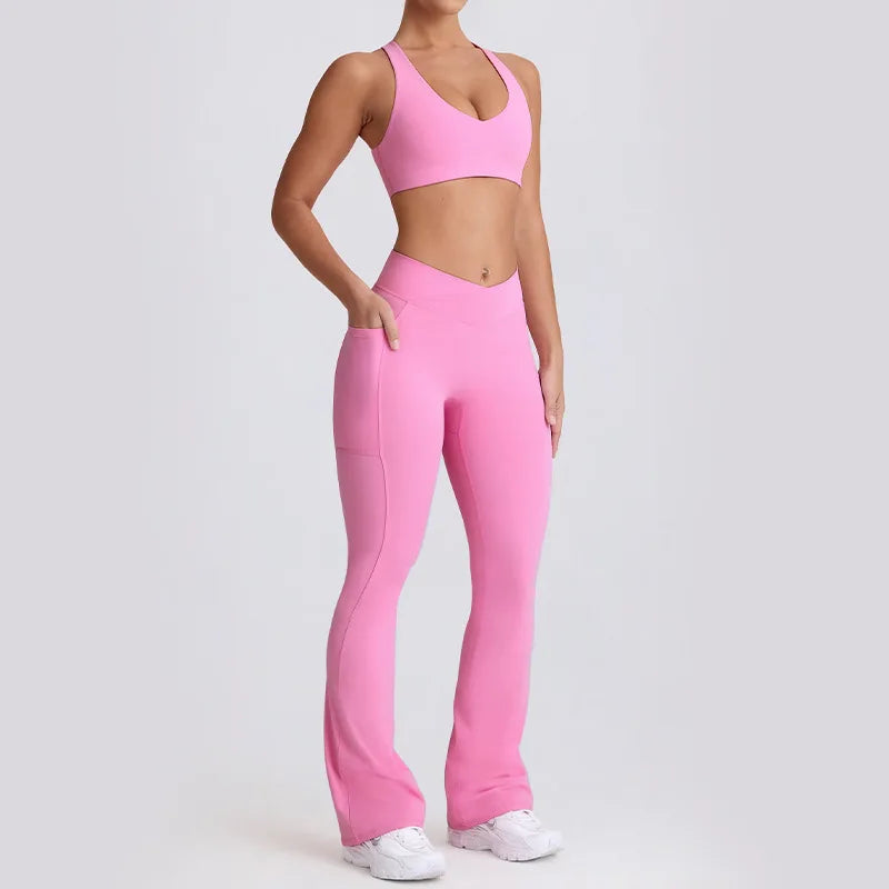 Naked Feel Quick-Dry Yoga Set - Strappy Sports Bra & Seamless Leggings