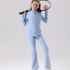 Kids' UV Protection Yoga Set European & American Style Long Sleeve Workout Outfit - Breathable Solid Color Sportswear for Girls