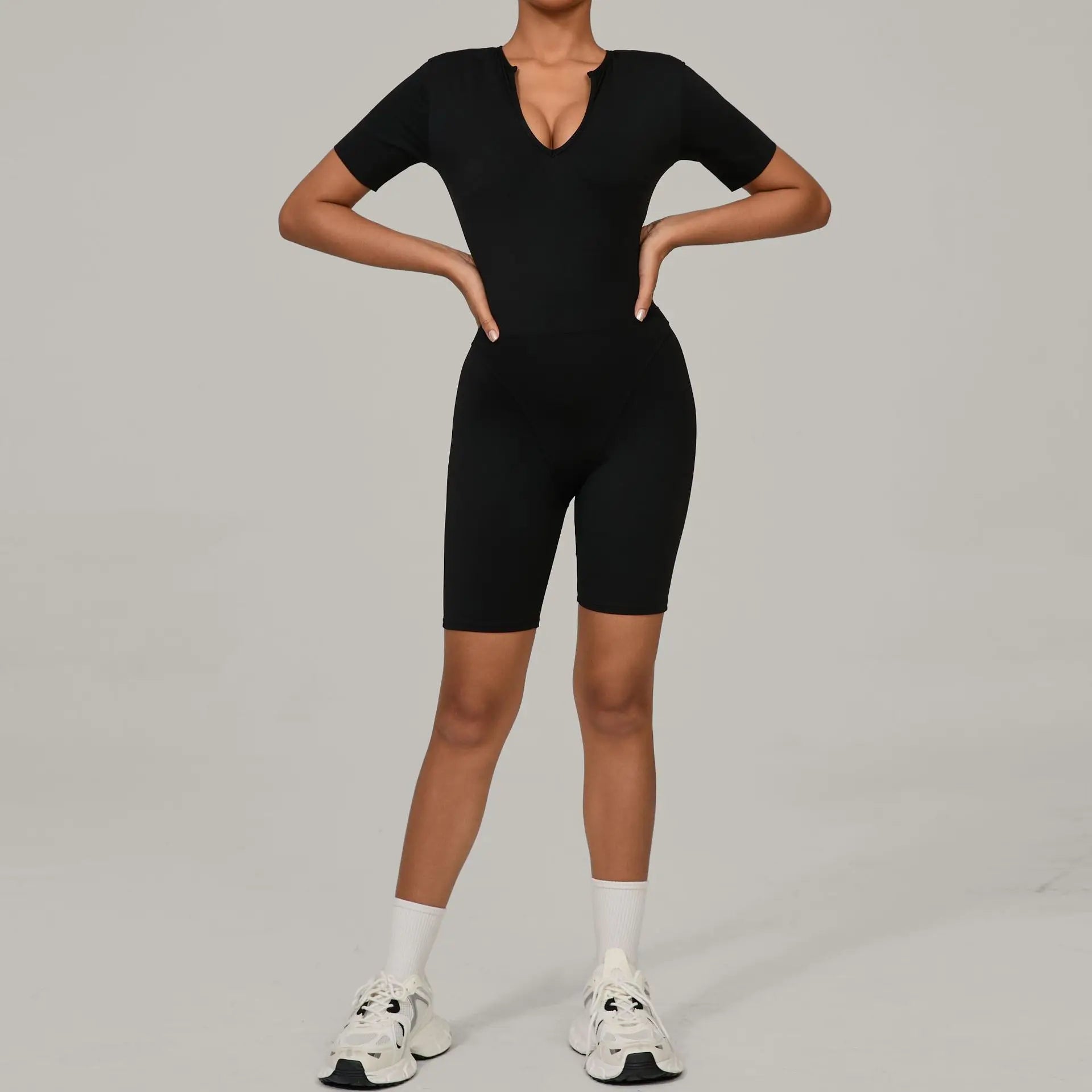 One-piece Yoga Suit U Collar Short Sleeve Fitness Jumpsuit