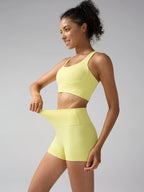 2 Piece Short Set - Beautiful Cross Back Yoga Bra & High Waist Elasticity Yoga Shorts