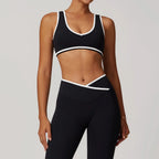 V-Neck Sports Bra Top - Push Up Gym Top