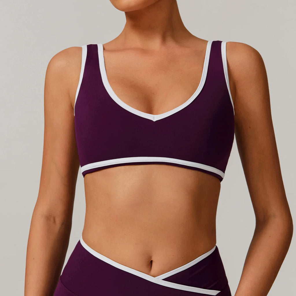 V-Neck Sports Bra Top - Push Up Gym Top