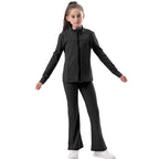 Kids' UV Protection Yoga Set European & American Style Long Sleeve Workout Outfit - Breathable Solid Color Sportswear for Girls