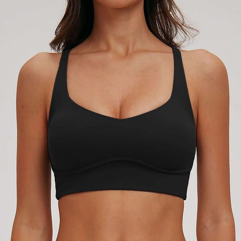 Sexy V-neck Sports Bra - Cross Back Strap