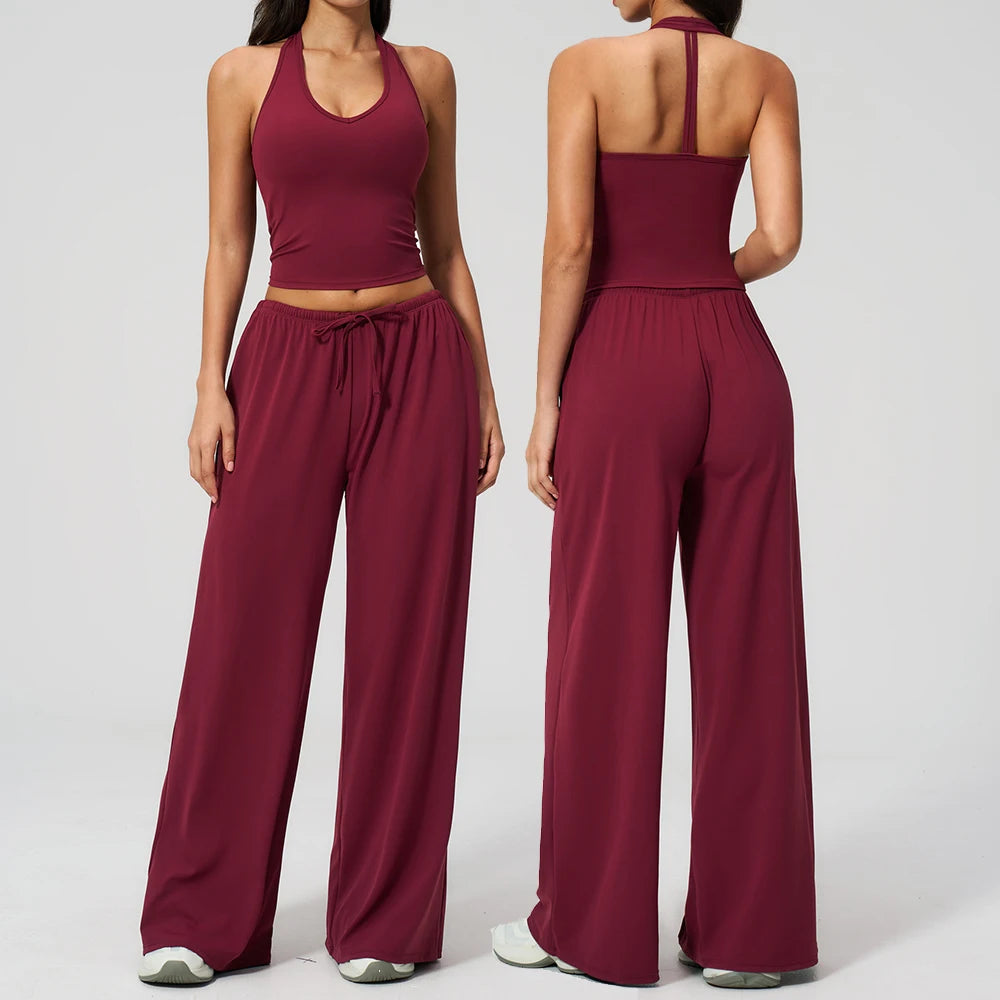 Gym Fitness Set Tracksuit - Sports Bra Flared Trousers Suit