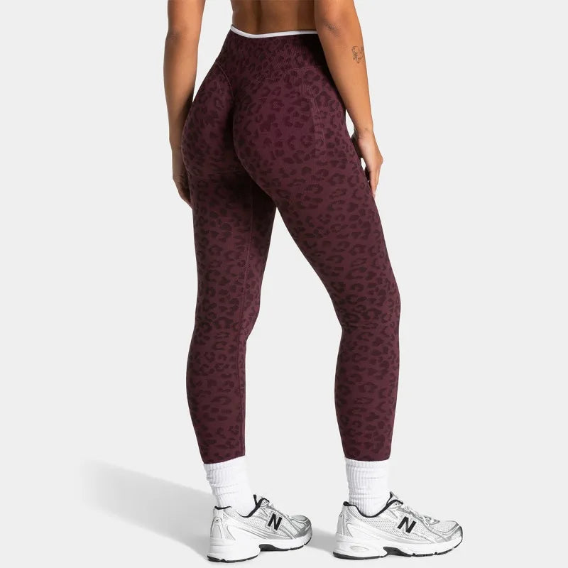 High-waist Leopard Print Slim Yoga Pants - High Elasticity, Skin-friendly, Running and Fitness Women's Long Pants