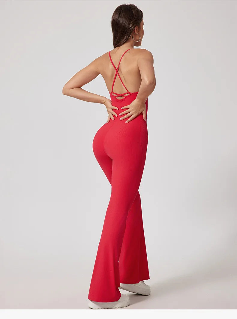 Seamless Yoga Jumpsuit Set - Beautiful Back Tight Hip Lift Trousers Micro Flared