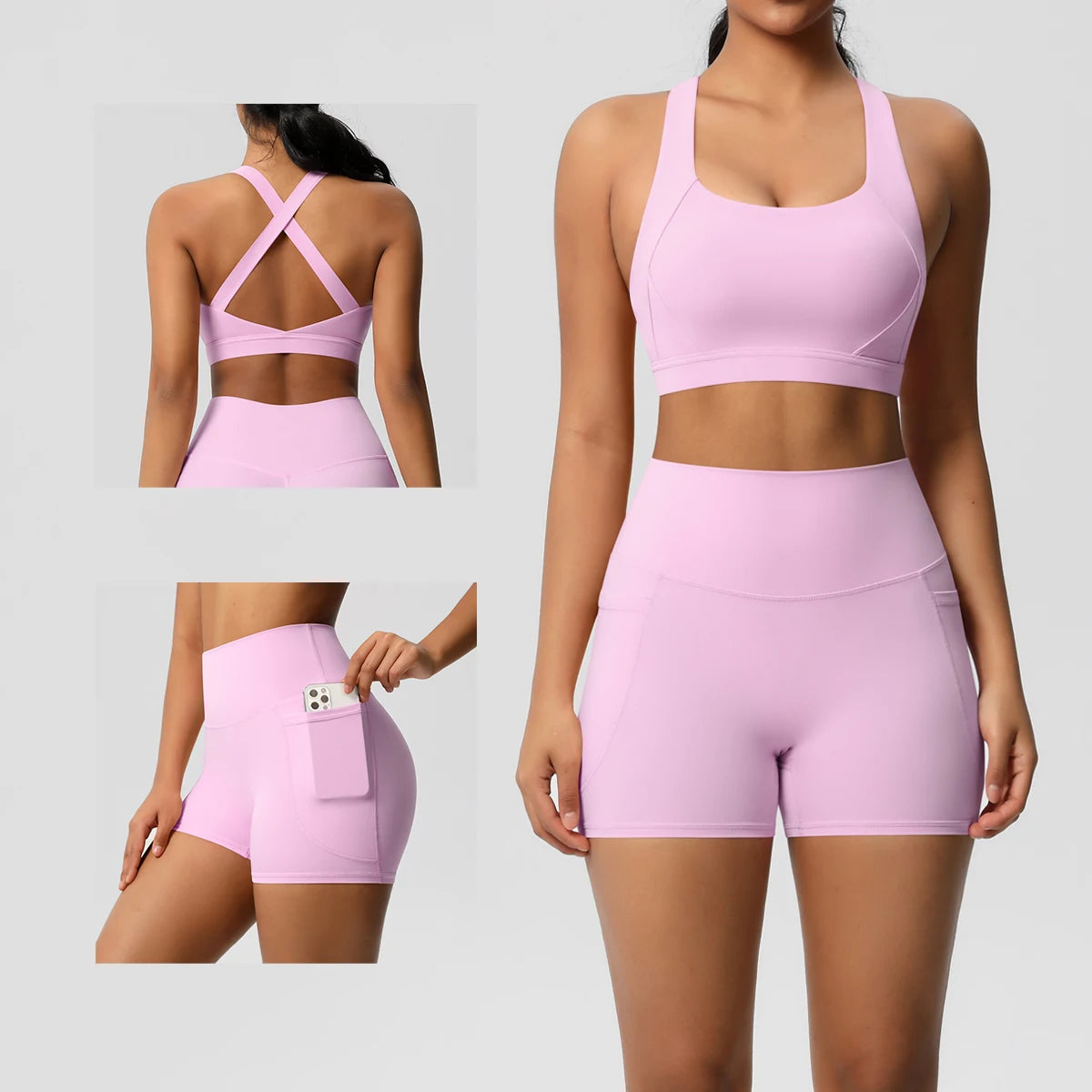 2PCS Pocket Yoga Set – Seamless High Waist Gym Outfit