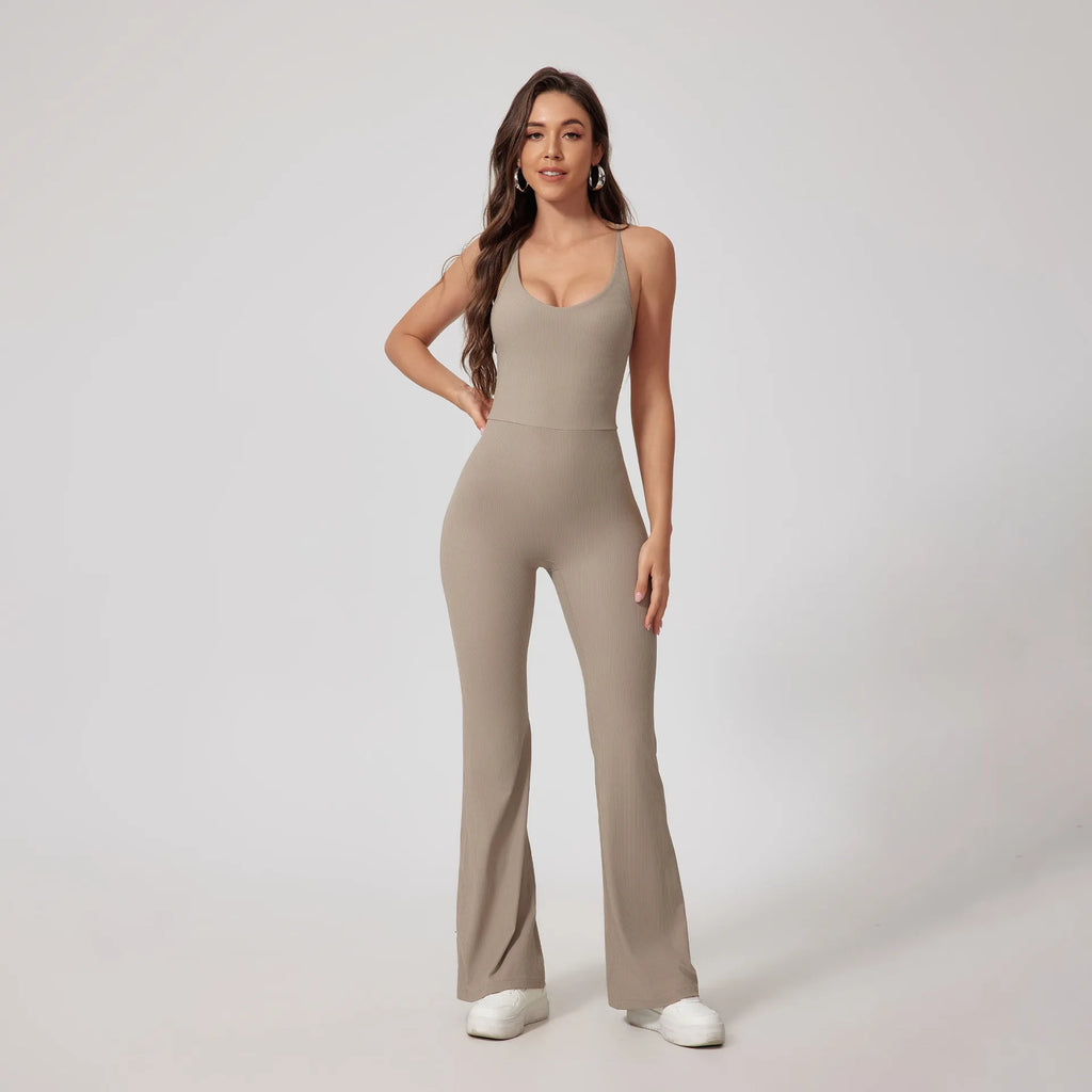 Seamless Yoga Jumpsuit Set - Beautiful Back Tight Hip Lift Trousers Micro Flared