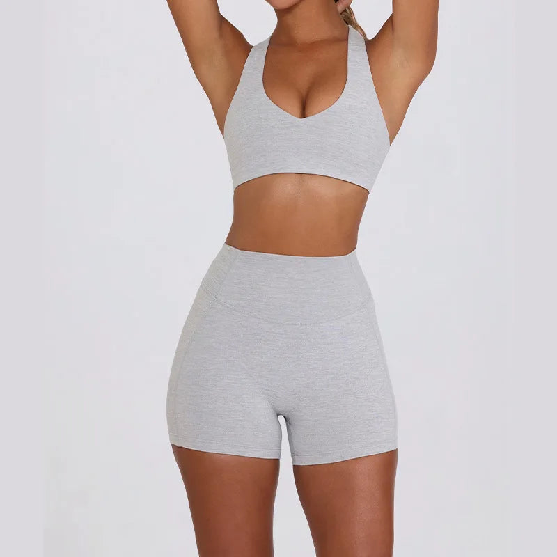 Naked Feel Quick-Dry Yoga Set - Strappy Sports Bra & Seamless Leggings
