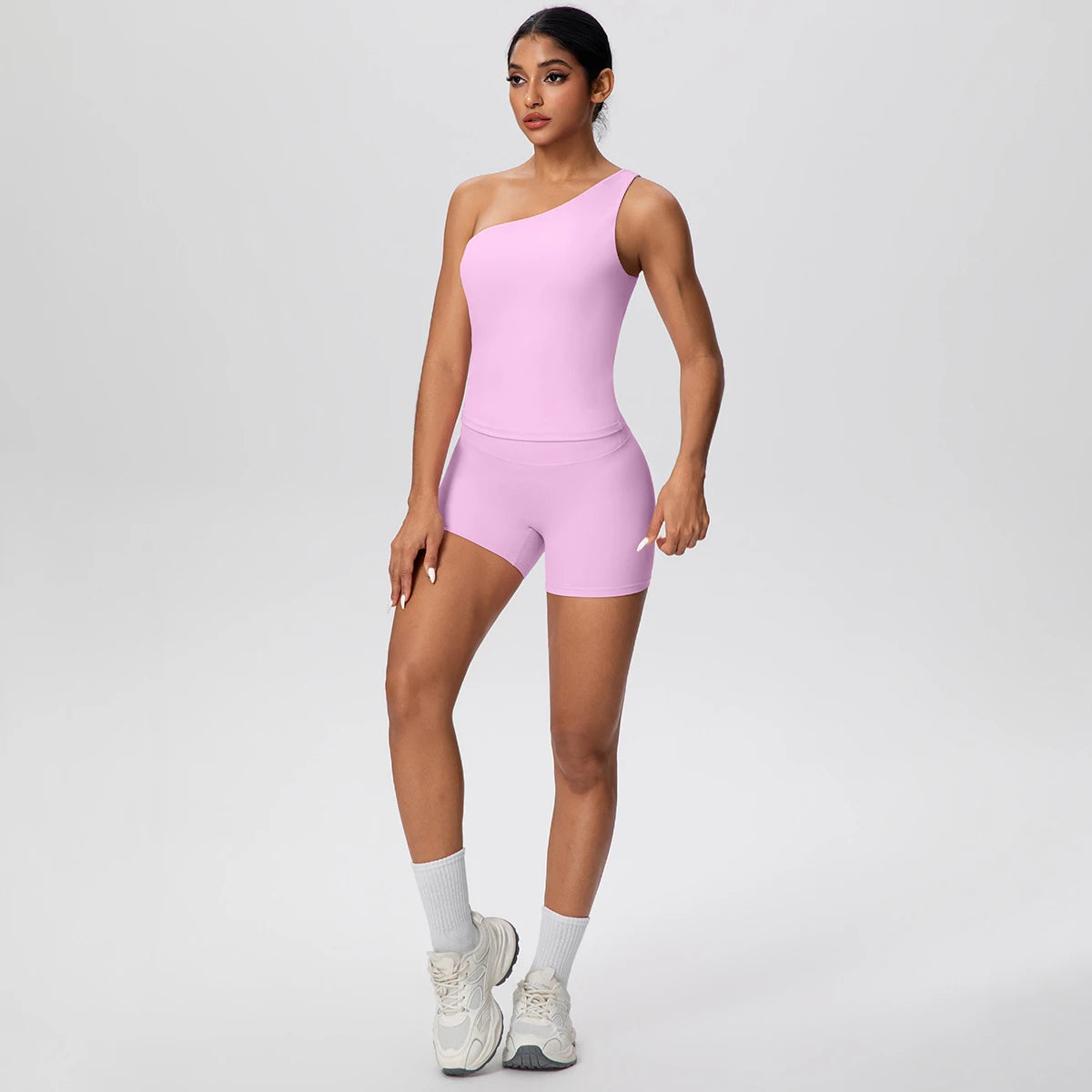 Gym Set - Sport Leggings Shorts Breathable Hip-lifting Backless Single Shoulder Bra