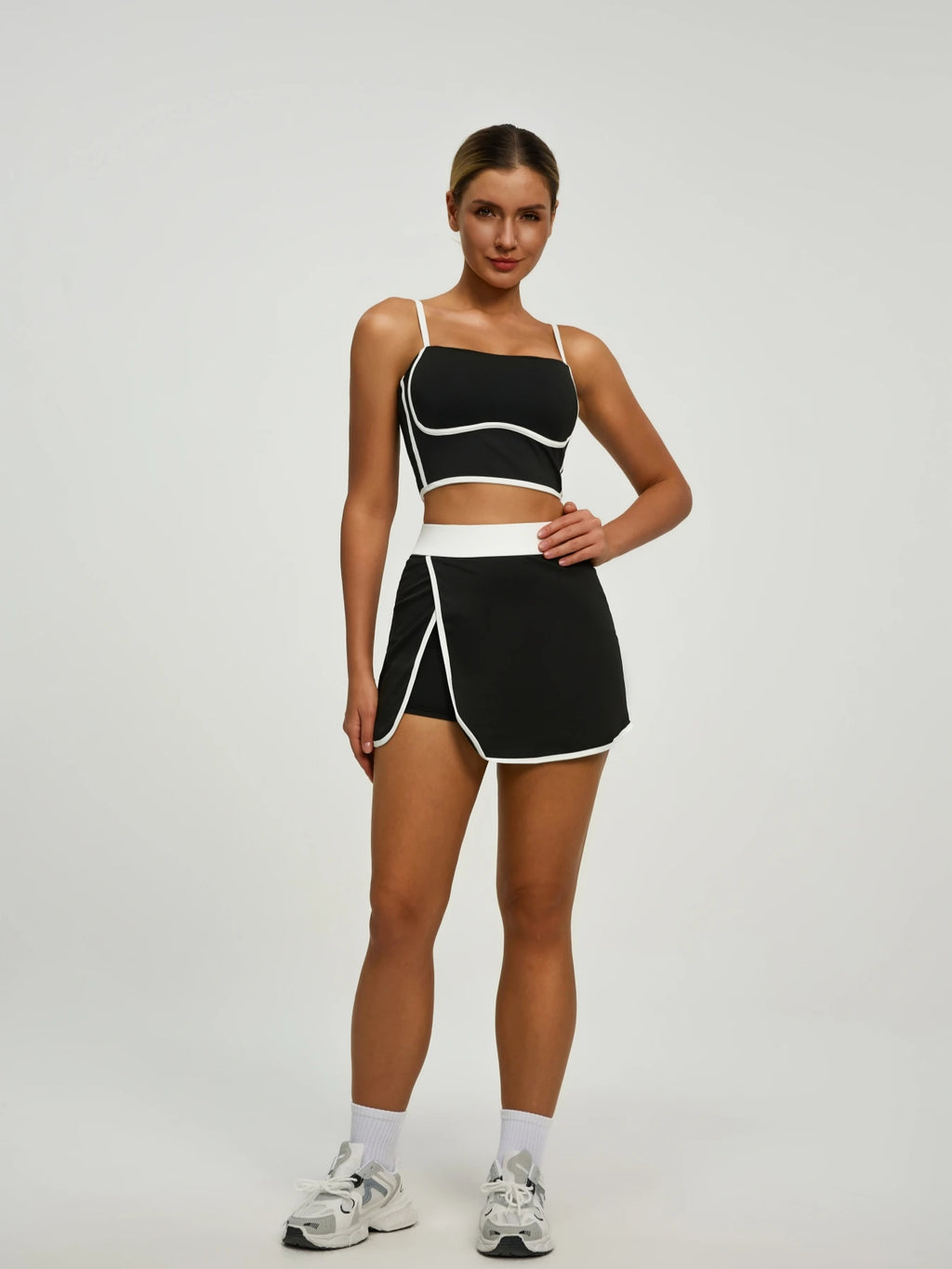 Athletic Set: Padded Crop Top (Built - in Bra) & Skort with Hidden Side Pockets