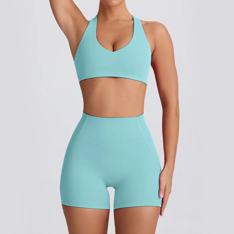 Naked Feel Quick-Dry Yoga Set - Strappy Sports Bra & Seamless Leggings