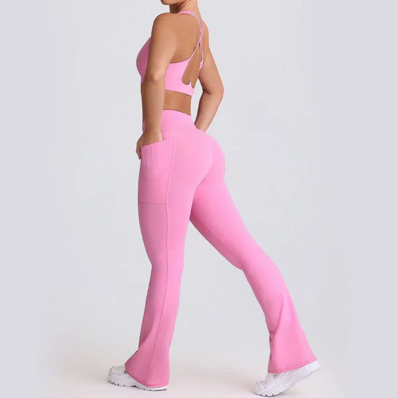 Naked Feel Quick-Dry Yoga Set - Strappy Sports Bra & Seamless Leggings