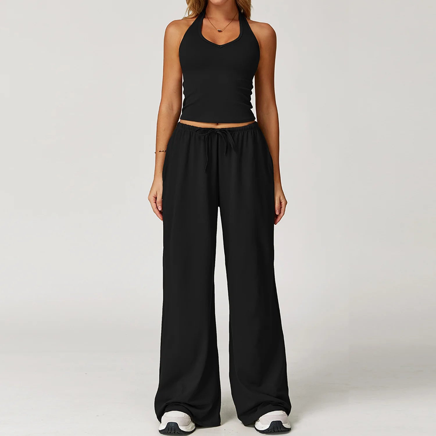 Gym Fitness Set Tracksuit - Sports Bra Flared Trousers Suit