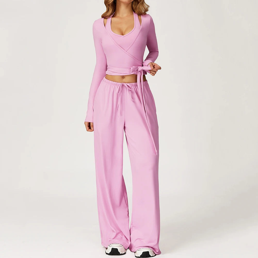 Gym Fitness Set Tracksuit - Sports Bra Flared Trousers Suit