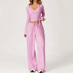 Gym Fitness Set Tracksuit - Sports Bra Flared Trousers Suit
