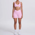 New Yoga Bra Fitness Shorts Set - High Waist Crossover Design
