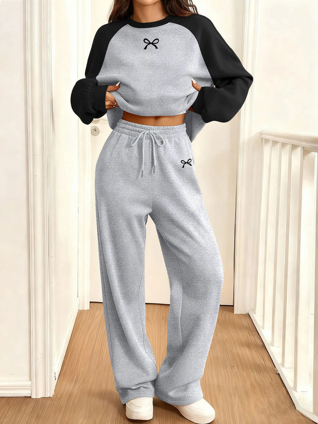 Graphic Print Loose Set round Neck Sportswear Two-Piece