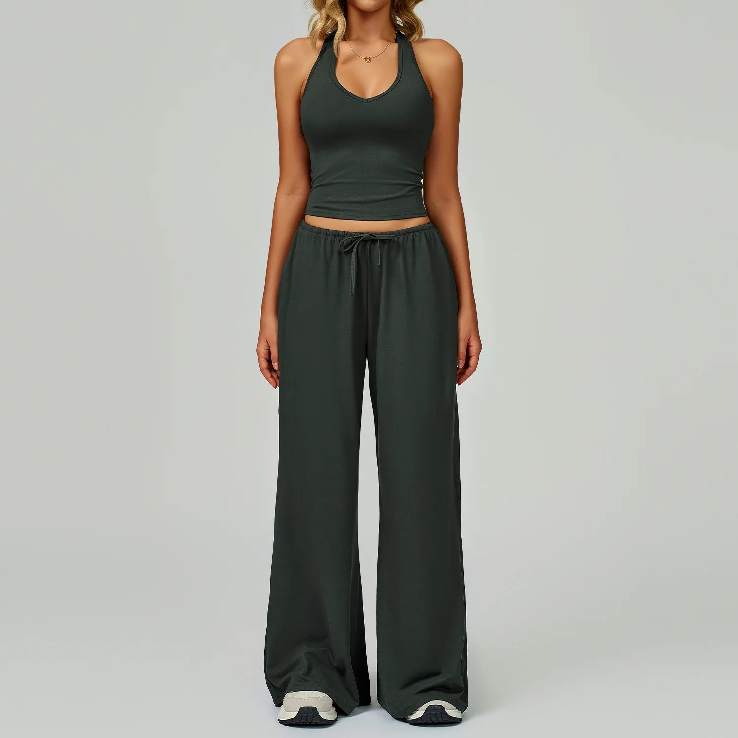 Gym Fitness Set Tracksuit - Sports Bra Flared Trousers Suit