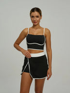 Athletic Set: Padded Crop Top (Built - in Bra) & Skort with Hidden Side Pockets