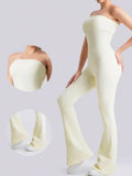 Solid Color Seamless Tube Top Bodysuit - Slimming Jumpsuit Stretch Flare Pants