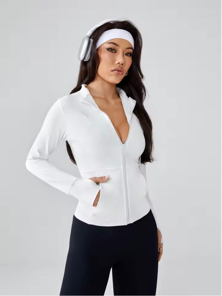 Long-Sleeve Fitted Athletic Jacket for Spring & Fall - Ideal for Running, Gym Workouts & Yoga
