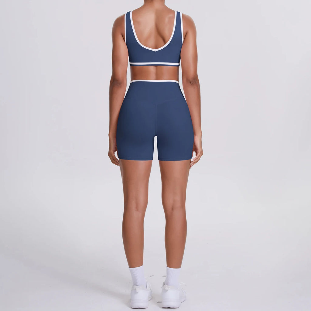 New Yoga Bra Fitness Shorts Set - High Waist Crossover Design