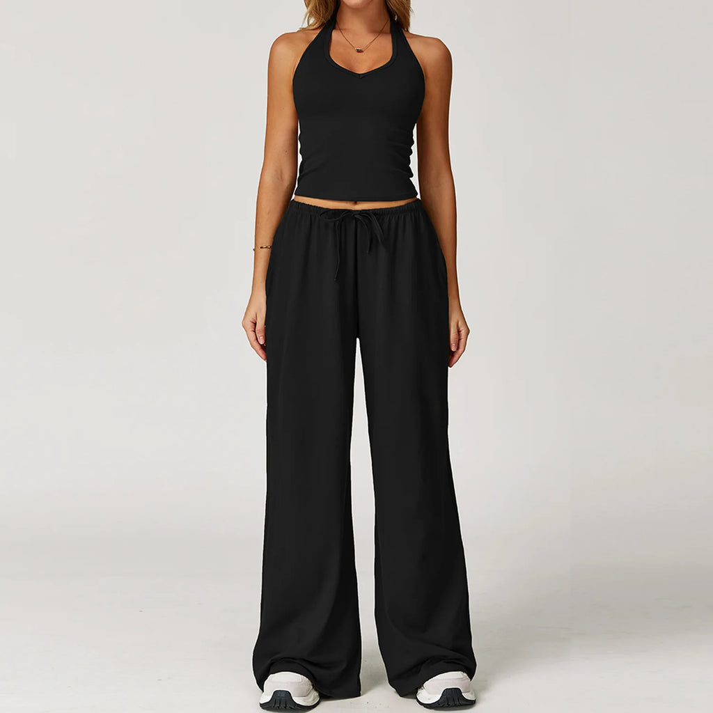 Gym Fitness Set Tracksuit - Sports Bra Flared Trousers Suit