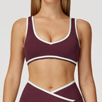 V-Neck Sports Bra Top - Push Up Gym Top