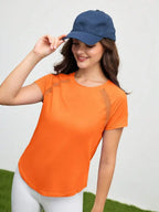 Solid Color Round Neck Short Sleeve Raglan T-Shirt Breathable Gym Top