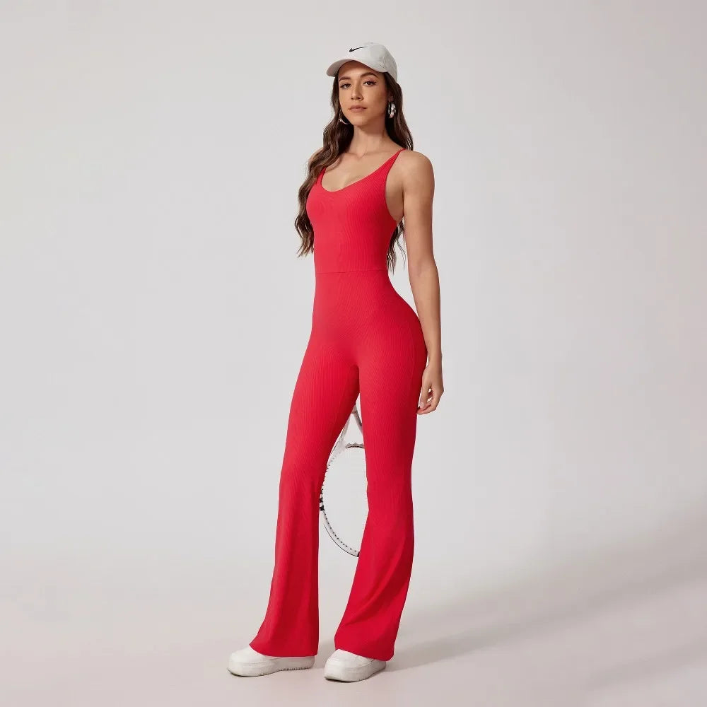 Seamless Yoga Jumpsuit Set - Beautiful Back Tight Hip Lift Trousers Micro Flared