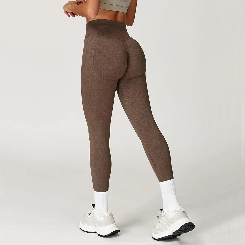 Seamless Yoga Pants High Waist Ribbed Gym Wear - Scrunch Bum Tights