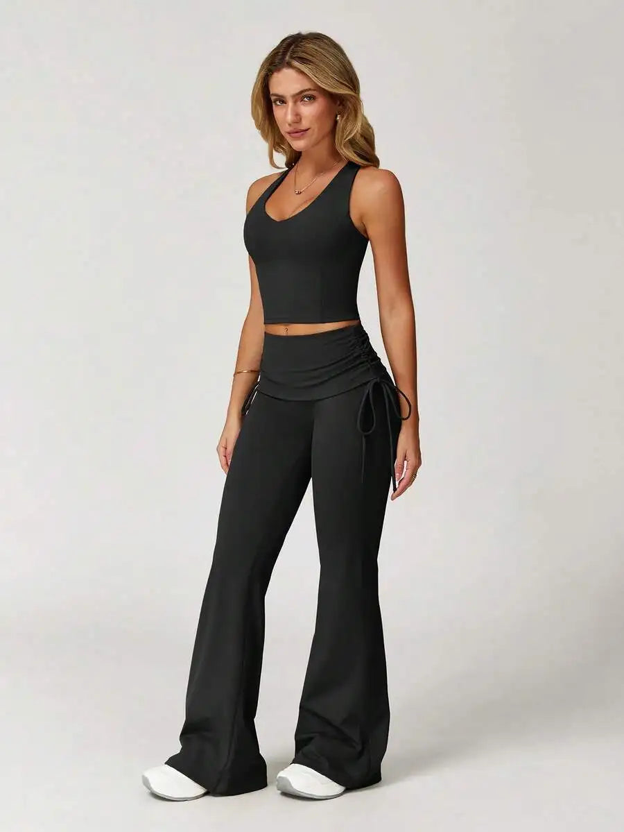 2-Piece Yoga Set Vest And Flared Pants - High Stretch Sportswear Comfortable Fitness Outfit