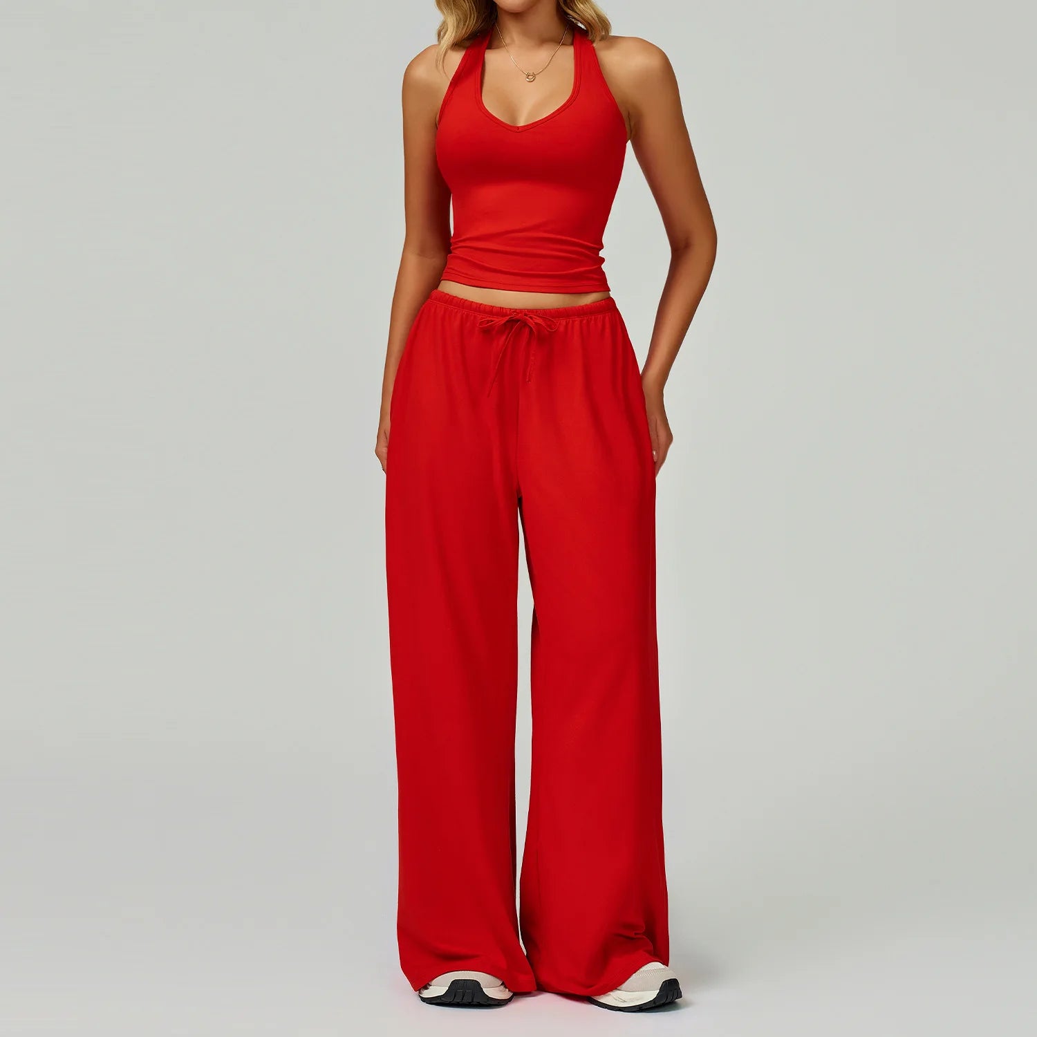 Gym Fitness Set Tracksuit - Sports Bra Flared Trousers Suit