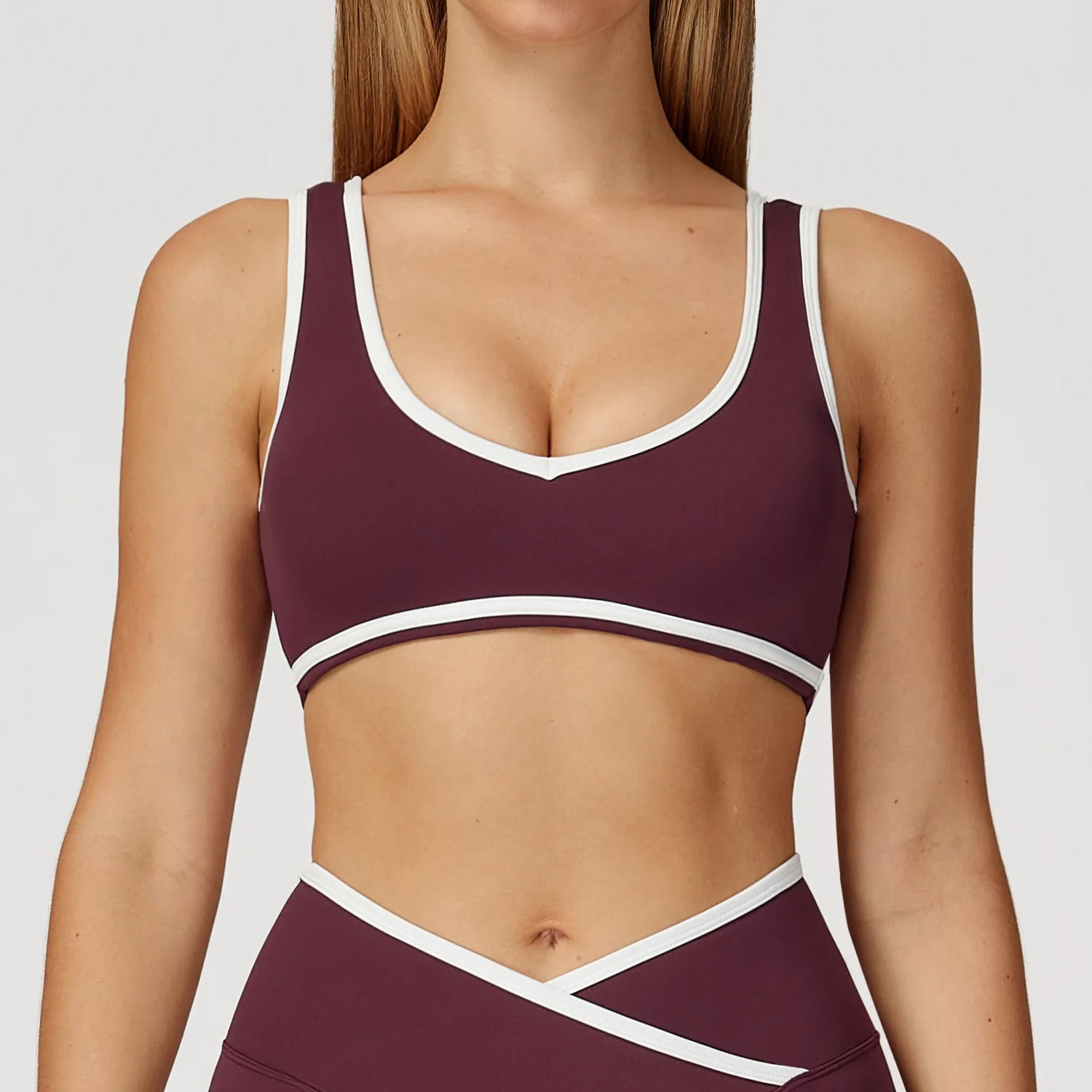 V-Neck Sports Bra Top - Push Up Gym Top