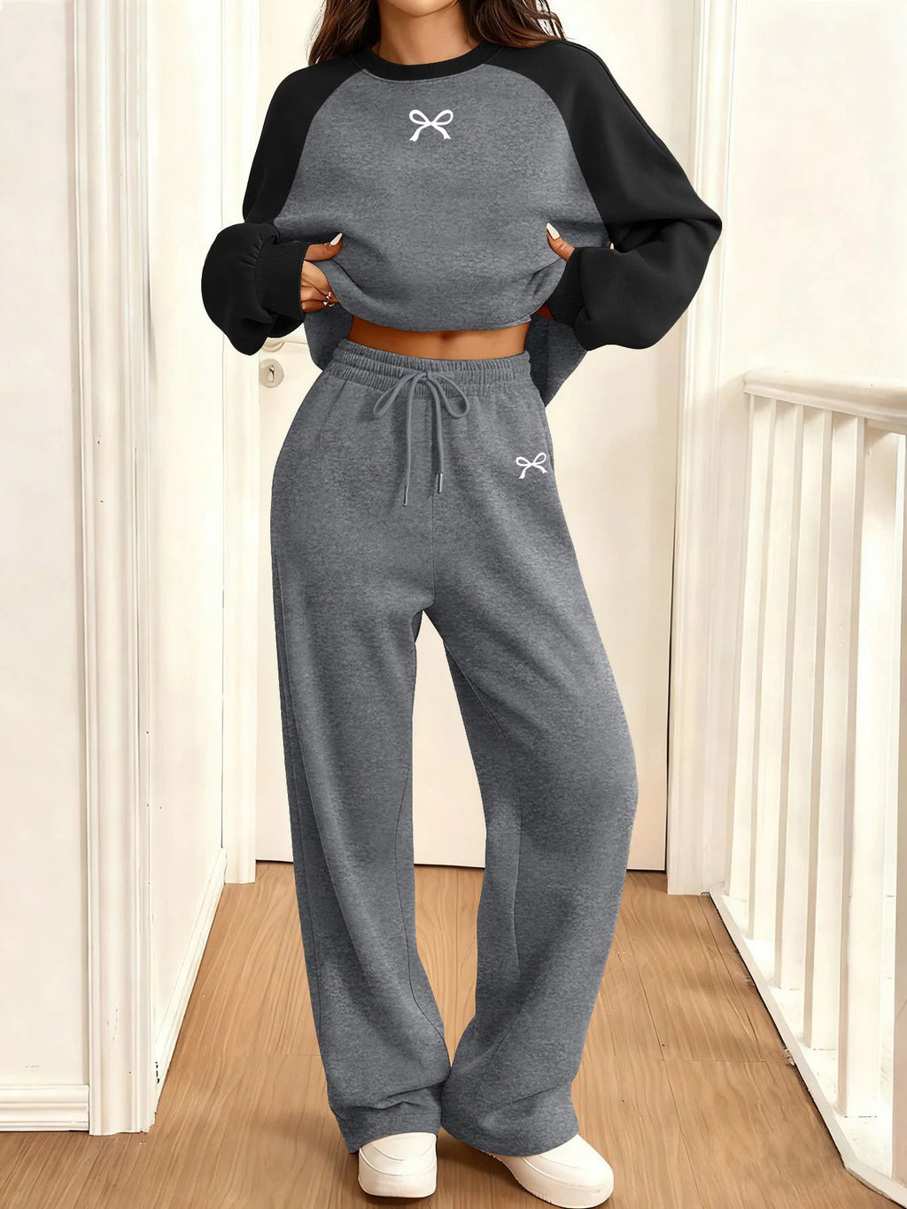 Graphic Print Loose Set round Neck Sportswear Two-Piece
