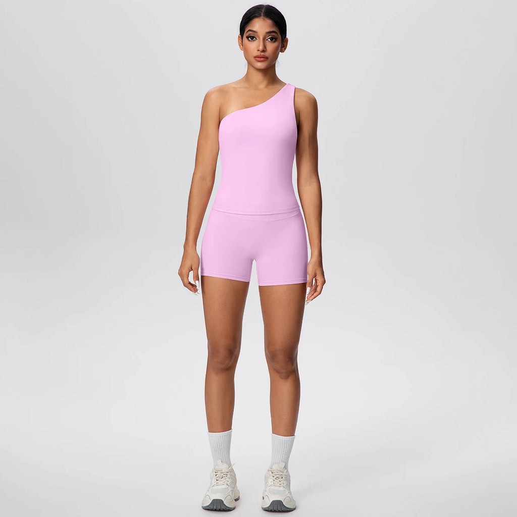 Gym Set - Sport Leggings Shorts Breathable Hip-lifting Backless Single Shoulder Bra